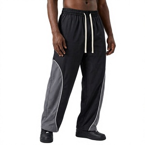 Custom Streetwear Casual Lightweight Baggy <b>Track</b> <b>Pants</b> Wholesale Private Label Techwear Windbreaker Wide Leg Color Block - Product Image 3