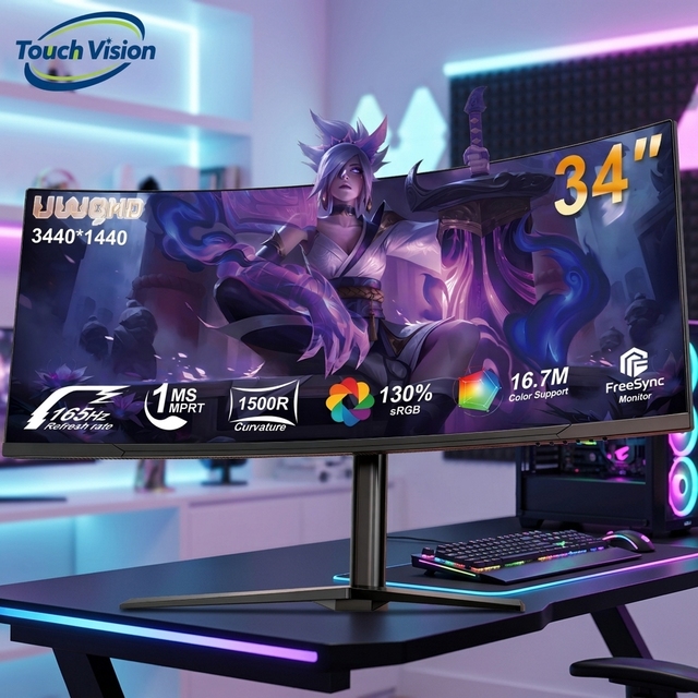 34 Inch Ultrawide Curved Monitor 3440x1440 165Hz 1500R VA FreeSync 1ms VESA 100x100 WQHD for Gaming and Office
