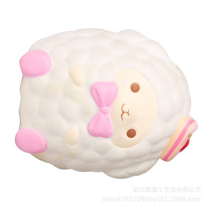 Cute Sheep <b>Squishy</b> Toy With Pink Bow And Cake Hat PU Fidget Toy For Kids 2 To 4 Years Unisex - Product Image 4