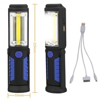 Lampe de travail d'urgence portative en aluminium à 36+5 LED, rechargeable par USB, 1500mAh, support magnétique, lampe de réparation automobile COB, noir/bleu