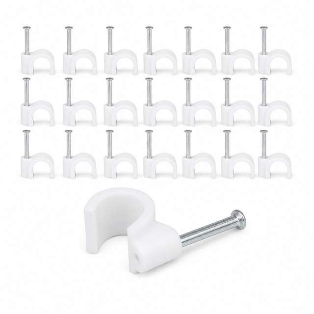 Round Cable Clips with Steel Nail 4mm-25mm White PE Cable Nail Clips for Wall Electrical Wire Management