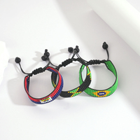 Bracelet artisanal vintage en perles de verre Miyuki, ajustable, unisexe, avec motif drapeau patriotique