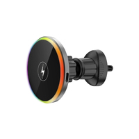 Chargeur de voiture sans fil à charge rapide 15W, support magnétique pour téléphone avec éclairage ambiant coloré pour les modèles Apple 15/16