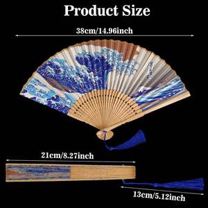 Elegant Bamboo and Silk <b>Fans</b> Wooden Folding Bamboo Gan <b>Hand</b> <b>Fans</b> for Weddings Parties and Home Decor - Product Image 5