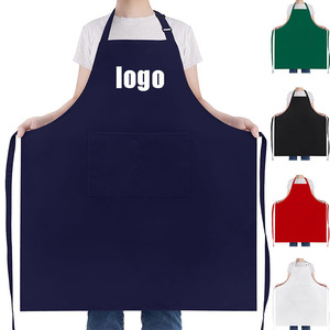 Promoción logotipo personalizado impermeable <span class=keywords><strong>mujer</strong></span> 2 bolsillos liso babero azul marino Delantales para cocina restaurante dibujo barbacoa - Product Image 1