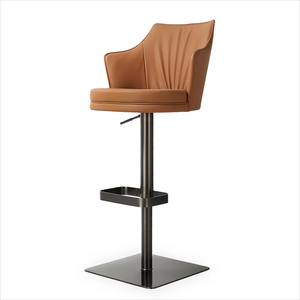 Modern Adjustable PU Leather Swivel Commercial Bar <b>Chairs</b> with Stainless Steel & Fixed Armrests <b>Round</b> Metal Base for Home Bar - Product Image 3