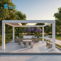 Pergola en aluminium Sweet Home, toit rétractable motorisé, stores latéraux à lamelles, bioclimatique, imperméable, auvent antique