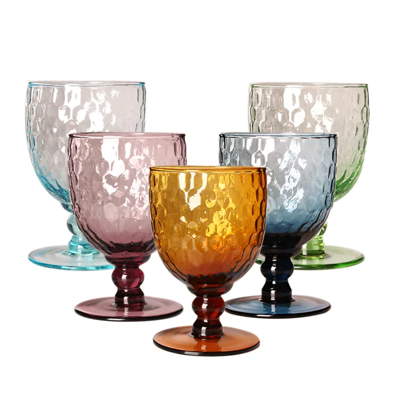 鉛フリークリスタル素材ステンドグラスハンマーパターンカップヨーロッパのヴィンテージワイングラス赤ワインゴブレット複数の色