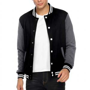 Chaqueta Varsity Negra y Gris para Hombre, Informal, de Forro Polar, Poliéster y Algodón, con Cuello Alto y Botones al Frente, Unisex, Estilo Béisbol - Product Image 1