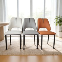 Chaise de salle à manger en cuir minimaliste moderne, design nordique à dossier creux, mobilier de maison disponible en orange, gris clair, blanc