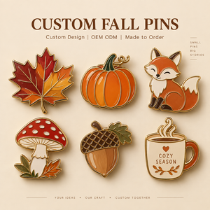 Broche de esmalte al por mayor para otoño, personalizado, de aleación de zinc, con diseño de hoja de arce, <span class=keywords><strong>bellota</strong></span> y calabaza, estilo bosque, fabricante de mercancía de temporada - Product Image 1