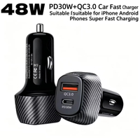 Adaptateur allume-cigare pour voiture 48W PD20W QC3.0 2 X USB avec câble rétractable, charge rapide écologique pour Android