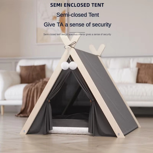 Cama <span class=keywords><strong>para</strong></span> Mascotas Tipo <span class=keywords><strong>Tipi</strong></span> de Lino y Madera de Algodón Plegable 2024, con Toldo Extraíble - Product Image 4