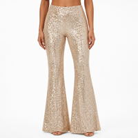 Pantalon évasé à sequins or champagne pour femme, taille haute, scintillant, élégant, idéal pour les soirées, les boîtes de nuit et les scènes, style reine de la mode, personnalisé
