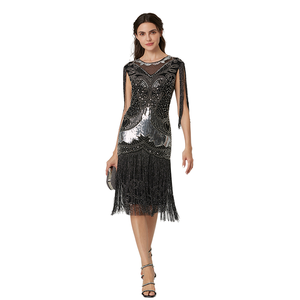 elegant white dress for graduation Vintage Plunge Neckline Drop-Waist Pleated Navy Blue Floral Flapper Dr main image 1