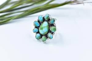 Handmade Sonoran Mountain Turquoise Adjustable <b>Ring</b> Sterling Silver <b>Statement</b> <b>Ring</b> for Women - Product Image 4