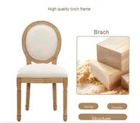 Chaises de salle à manger de style français vintage DISHI avec dossier rond, chaises de banquet, chaises en bois rembourrées avec accoudoirs