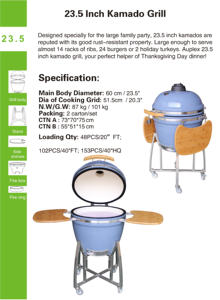 Barbecue au charbon Kamado 23,5 pouces en céramique avec rôtissoire (certifié UE) pour poulet grillé - Product Image 3