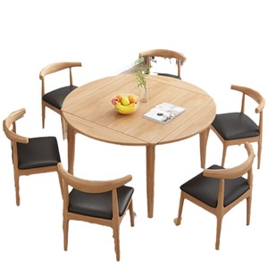 Solid Wood Dining <b>Table</b> <b>Round</b> Convertible <b>Folding</b> Modern Minimalist Style For Small Apartment Dining Room - Product Image 5