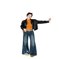 Celana Jeans Wanita High-Waist Skinny Bekas Grosir, Bahan Denim Kasual Bernapas, Panjang, Dalam Bal, untuk Musim Gugur