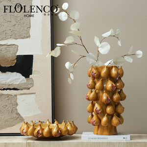 Vaso Decorativo Nórdico Flolenco em Cerâmica Amarela 3D, Ornamento para Mesa, Pratos de Arte para Decoração de Interiores - Product Image 1