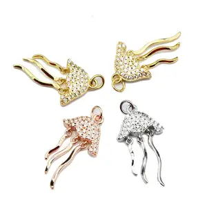 Fashion Marine Animals Gold Silver Cute Swimming Jellyfish CZ Stone Paved Charms Pendants For Earring Necklace Making Findings