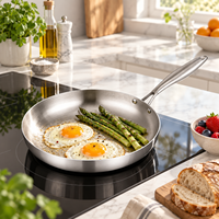 Poêle à frire professionnelle en acier inoxydable 3 plis, base large, rebord droit, hauteur de la poignée optimisée pour la cuisine commerciale