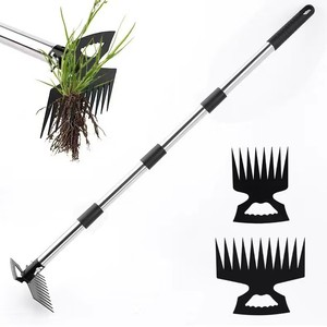 Rastrello Manuale 2 in 1 per Erbacce, Zappa da Giardino a Doppia Funzione con Manico Lungo, Attrezzo per Diserbo e Dissodamento del Terreno - Product Image 1