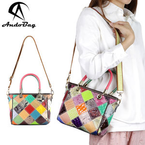Sac à main AndoBag en cuir véritable pour le travail et les trajets quotidiens, sac seau coloré à motifs patchwork, bandoulière réglable, 1885 - Product Image 1