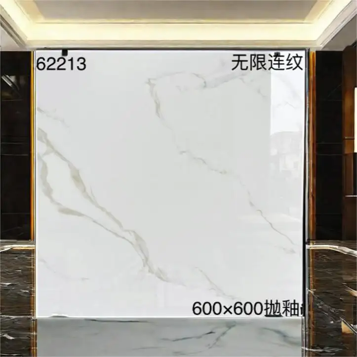Modern 600x600mm 24x24 White Marble Floor Porcelain Tiles Gray Vein Glossy Interior Tiles Hotels Rooms Graphic Design Solution