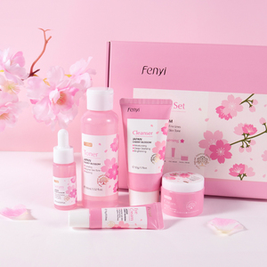 Ensemble de soins de la peau anti-âge naturel FENYI en 5 pièces, sérum pour le visage, nettoyant, lotion, crème pour les yeux, tonique, ensemble de soins de la peau japonais Sakura - Product Image 6