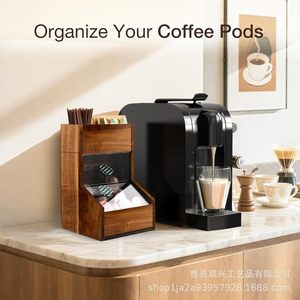 Boîte de rangement en bois pour dosettes de café, double couche, grande capacité, organisateur de bureau pour capsules Nespresso, sachets de thé, dosettes de café - Product Image 5