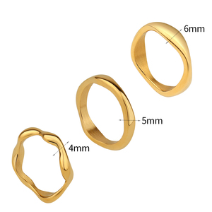 Minimalist Gold <strong>Thick</strong> Wave Shape <strong>Ring</strong> Stainless Steel Waterproof 18K Gold Plated Unique Design Dainty Wave Band Stacking <strong>Ring</strong> - Product Image 6