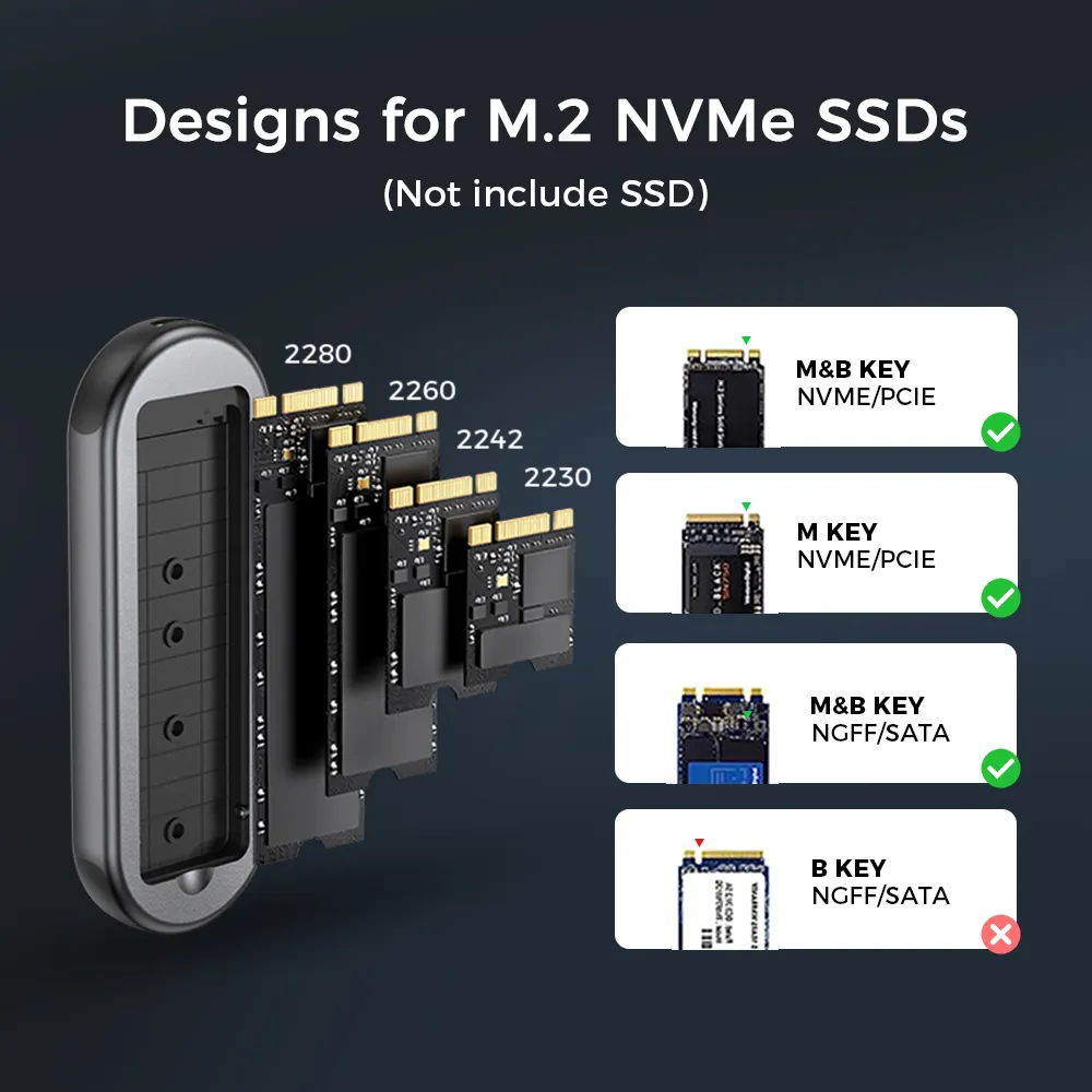 휴대용 알루미늄 합금 쉘 10 Gbps 데이터 전송 외부 USB C NVMe 및 SATA M.2 SSD 인클로저 iPhone 15 용 최대 4TB