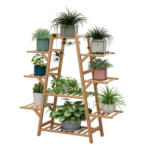 Multi Tiered Flower Stand Wooden Freestanding Indoor Outdoor Balcony <b>Plant</b> Rack With Wheels For Pothos Succulents Living Room - Product Image 5