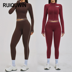 RUIQUWIN Women's Solid 2-Piece <b>Workout</b> Suit High Elastic Quick Dry Fitness <b>Jacket</b> Running Leggings Seamless Yoga Set - Product Image 1