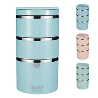 Boîte à lunch portable ronde à 3 niveaux en acier inoxydable SUS304, sans BPA, de qualité alimentaire LFGB, isolée thermiquement, étanche, boîte à lunch bento