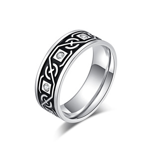 Nordic Celtic Knot <b>Titanium</b> Steel <b>Ring</b> Black Geometric Design Unisex Jewelry Gift - Product Image 1