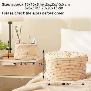 Esme L & H Ensemble de paniers de rangement multifonctions modernes et écologiques <span class=keywords><strong>Petit</strong></span> <span class=keywords><strong>panier</strong></span> décoratif coloré avec <span class=keywords><strong>pompon</strong></span> arc-en-ciel Corde en coton tissé - Product Image 3