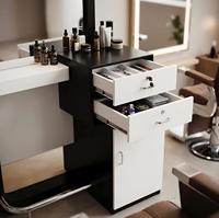 Ensemble de mobilier de salon de luxe : Poste de coiffure avec miroir LED et tiroirs, unité de coiffage spéciale pour salon de barbier