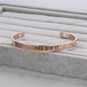 Custom Double Hearts Shaped Cutting Stainless Steel Bangles YOU DID IT Engraved Open <b>Bracelets</b> - Product Image 3