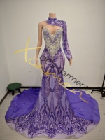 Robe de bal sirène violette à col haut et manches longues personnalisée Ocstrade, corsage orné de strass argentés, robe de soirée formelle pour femmes