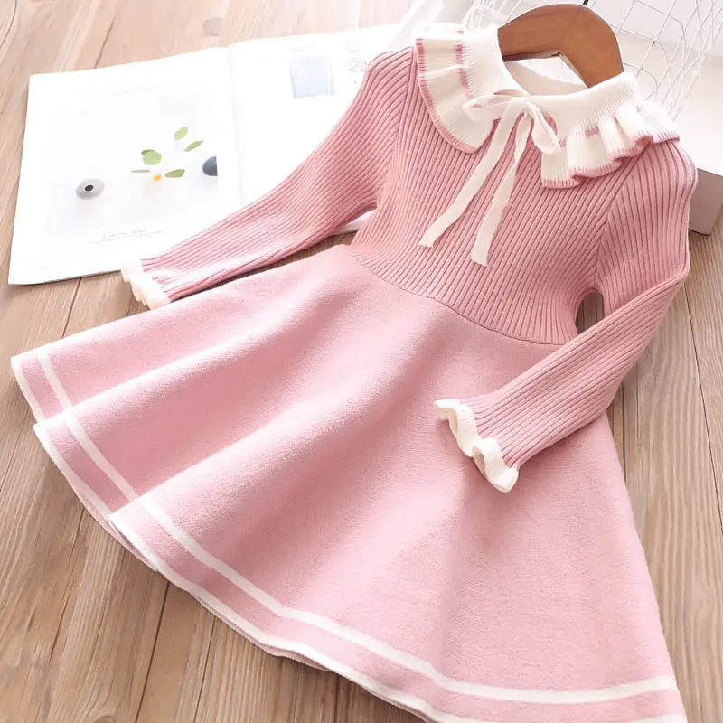 New Christmas Kids Costume Autumn Girls Dress of Girls 3-12y Kids Princess Party Sweater Knit Dress Winter Baby Girl Clothes