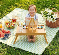 Plateau de petit-déjeuner pliable en bambou écologique de qualité alimentaire, gravure personnalisée du logo, table de service portable pour la maison, le camping en plein air