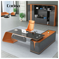 Bureau de direction moderne en forme de L en pierre artificielle, design de table de bureau pour PDG et directeurs avec chaises