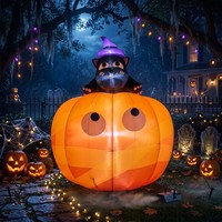 Calabaza inflable gigante de Halloween de 3m/5m con gato negro y sombrero de bruja, con luces LED integradas, resistente al agua, alimentado por enchufe, para exteriores/jardín.