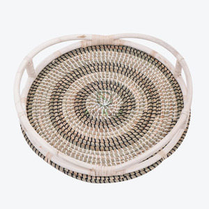 Plateau en jonc de mer tissé, corbeille ronde, tressée, naturelle, écologique, fait au Vietnam, nouvelle collection - Product Image 5