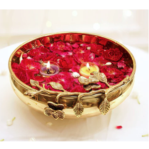 Cuenco decorativo Urli de latón con flor de Orquídea de lujo, artesanía india tradicional para velas flotantes de flores Diyas, templo de fiesta - Product Image 3