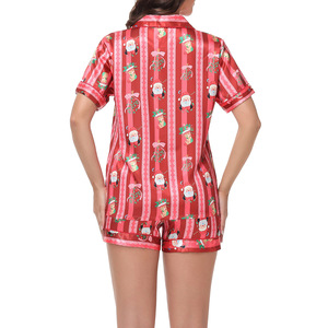Ensemble <span class=keywords><strong>de</strong></span> <span class=keywords><strong>pyjama</strong></span> en satin pour femmes avec imprimé <span class=keywords><strong>de</strong></span> Noël, manches courtes et short, motif Père Noël, taille plus, vêtements <span class=keywords><strong>de</strong></span> nuit pour les fêtes - Product Image 4
