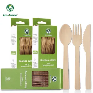 Eco-friendly Degradable Compostable Heavyweight Disposable Bamboo Tableware Knife Fork Spoon For Sale